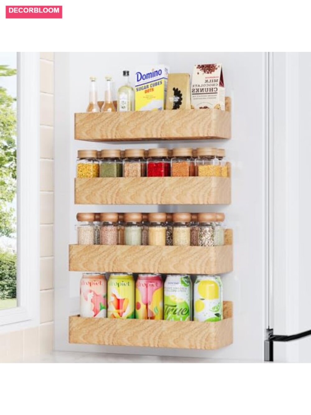 Magnetic Spice Rack for Refrigerator, Kitchen Organizer and Storage Shelf, 4